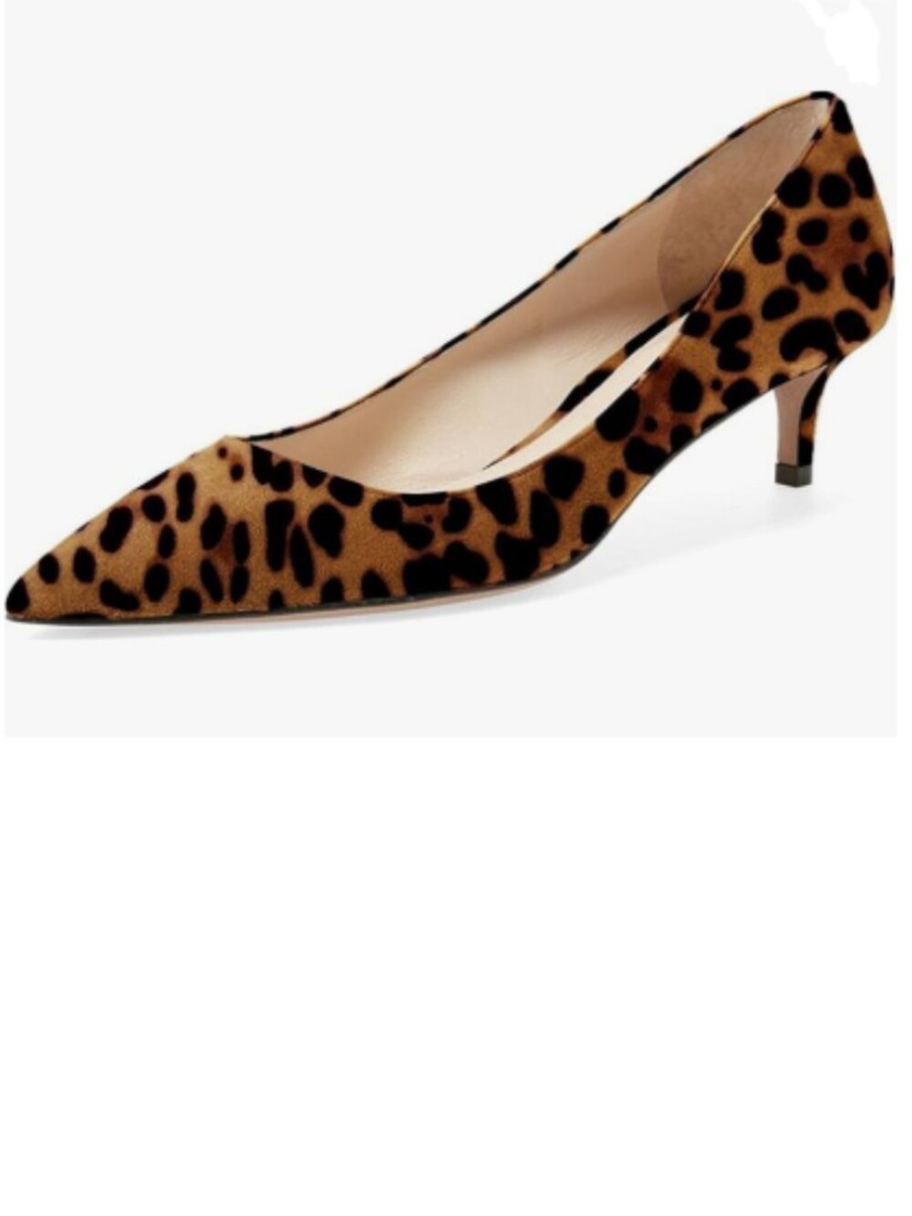 YDN Leopard Kitten Heeled Pumps Pointed Toe Dress Shoes for Lady Soft Suede